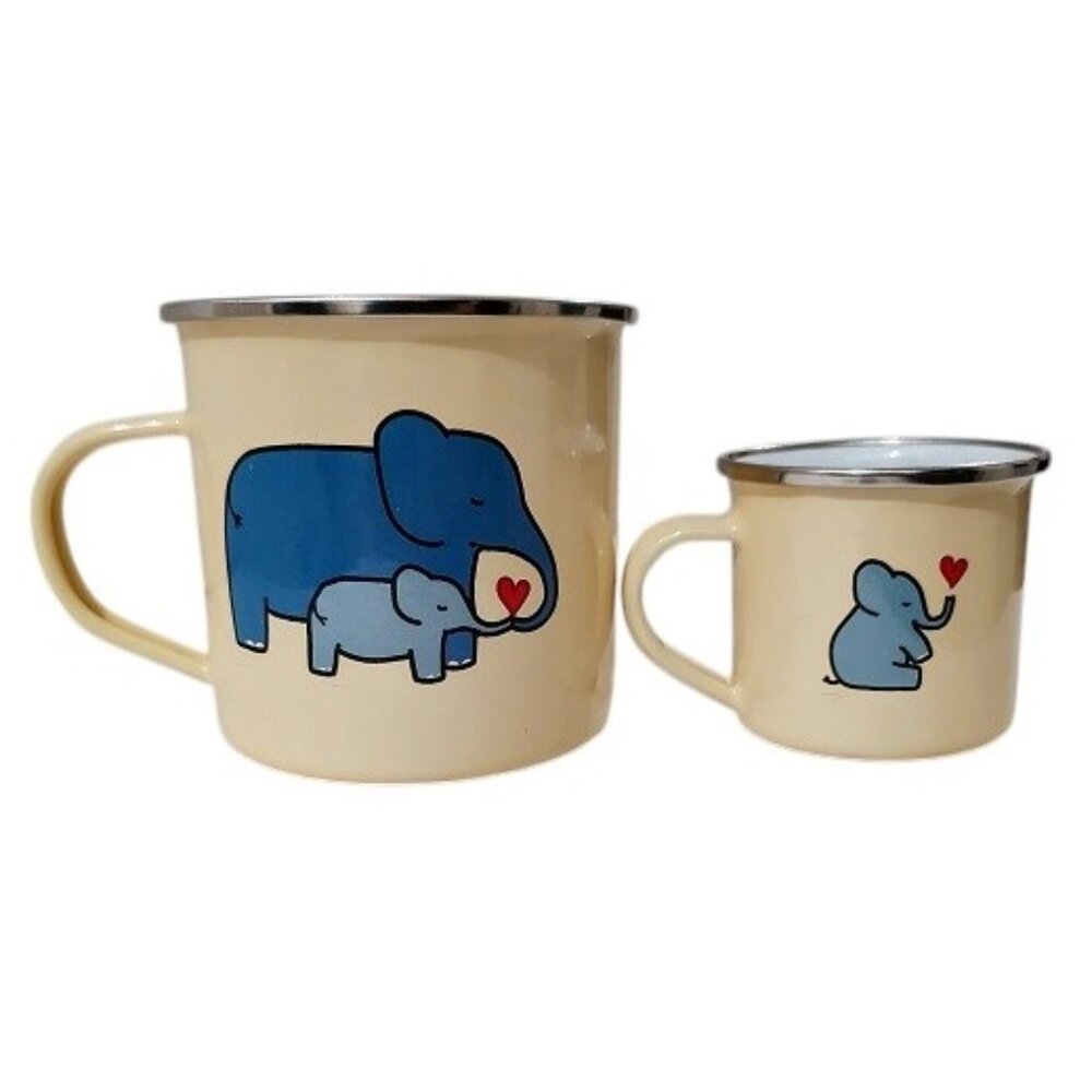 Jack Rabbit Creations Elephants Tea-For-Two Enamelware Big and Little Mugs